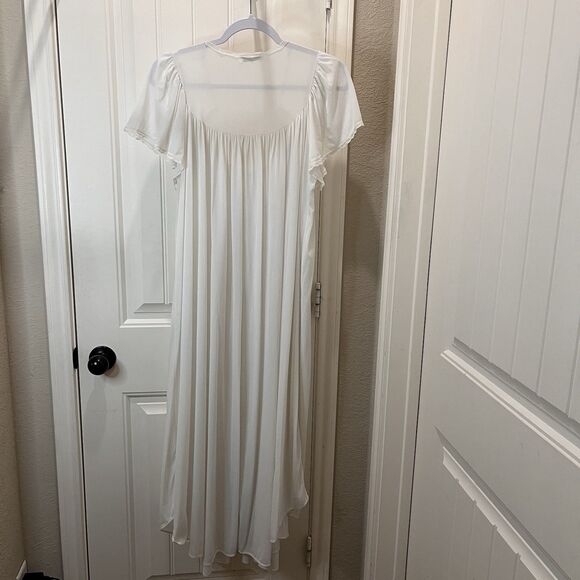 Vtg MISS ELAINE Long Nightgown Womens L White Multi Lace Trim Sleepwear Lounge - Picture 7 of 11